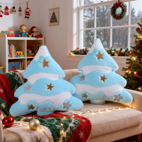 Lot de 2 Pièces Coussin Sapin de Noël, Coussin Décoratif de Noël Coussins d'hiver avec Étoile et Nuage pour Salon Chambre Canapé Lit (Bleu, 40,5x45,5cm) (1/5)