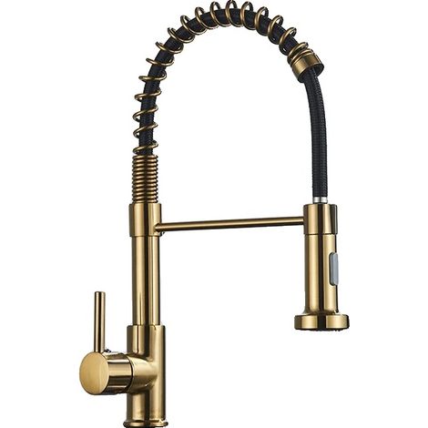 Grifo de cocina, cabezal rociador extraíble, construcción de latón duradero, color oro cepillado A (1/2)