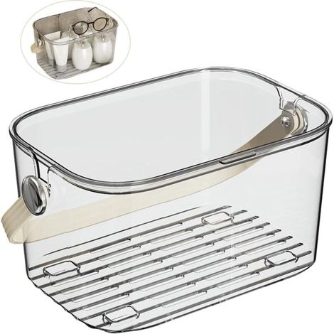Étagère de douche portable, panier de rangement de salle de bain avec couvercle transparent et trou de drainage, panier de douche de grande capacité avec poignées pour placer les accessoires de douche (1/5)