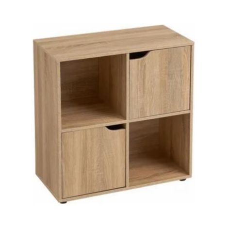 Meuble étagère de rangement JUANIO - 2 portes et 2 niches - Coloris naturel - 60x29,5x61,5cm (1/4)