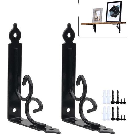 Lot de 2 Équerres pour Étagère Murale, Supports Métalliques Triangulaires 90°, Fixation Solide en Acier Noir, Kit avec Vis et Chevilles pour Bibliothèque Cuisine Salon Rangement (1/5)