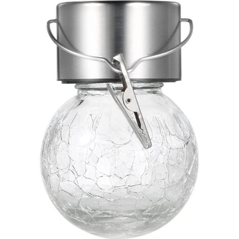 Hängende Solarlampe in Form einer Kugel aus Crackle-Glas (1 Stück, 1,2 V, 0,1 W), wasserabweisend (IP44), mit integriertem, wiederaufladbarem 300-mAh-Akku. Ideal für Gärten und Terrassen. (1/5)