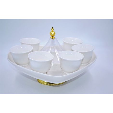 Set 6 Tazzine Tazze caffe' in Porcellana Bianca con Vassoio Girevole Cuore (1/2)