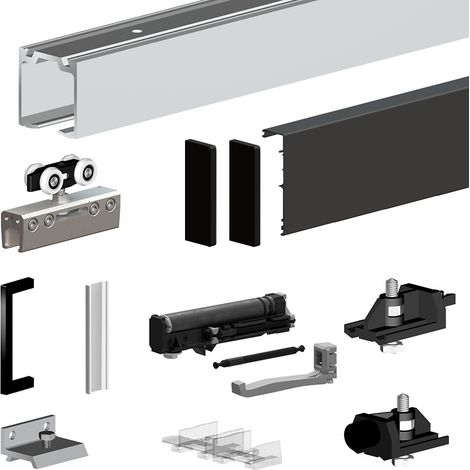 Pack premium SLID'UP 190 pour porte en verre coulissante - rail 1,94 m - 100 kg - noir