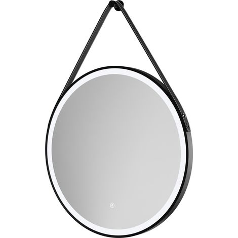 Colore Colorado Matt Black Frame with Black Strap 600mm Round Illuminated Dimmable LED Mirror with Demister and Touch Sensor (1/5)