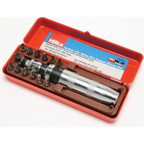 Hilka Impact Driver Screwdriver 1/2"" 13pc Set Slotted Pozi Philips Star 11670013