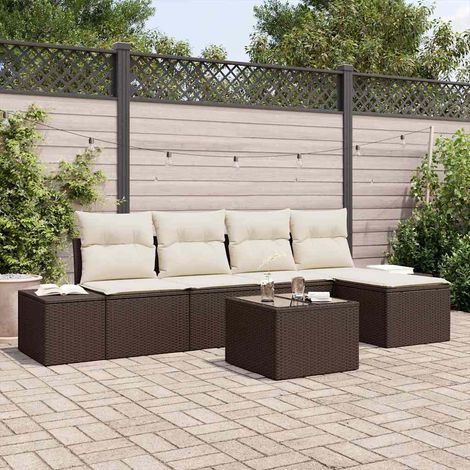 Conjunto de sofá de jardín 6 pcs Marrón Poliratán (1/5)