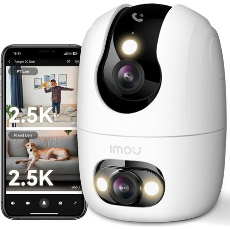 Caméra Surveillance WiFi Intérieur Double Objectif, WiFi 2,4G/5GHz, Vision Nocturne Couleur, Détection de Personnes/Animaux, Suivi Automatique, pour Bébé/Chien/Maison (1/5)
