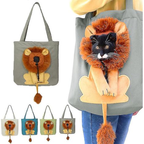 Schultertasche aus Canvas für Haustiere – Niedliche, löwenförmige Umhängetasche – Tragbare Brusttasche für kleine Hunde und Katzen – Haustierzubehör – Dunkelgrau