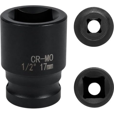 douille 17mm 1/2" 4 pans, douille a choc 1/2 17mm Acier Chrome-Molybdène CR-MO(Black) (1/5)