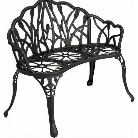 Panca da giardino 2 posti in alluminio nero con schienale floreale 99 x 57 x 78 cm HOMVRA (1/5)