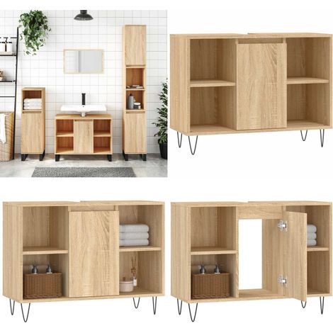 Armoire salle de bain chêne sonoma 80x33x60cm bois d'ingénierie - Meuble De Salle De Bain - Armoire De Salle De Bain - Rangement Salle De Bain - Commode Salle De Bain - Design Industriel - Home & Livi
