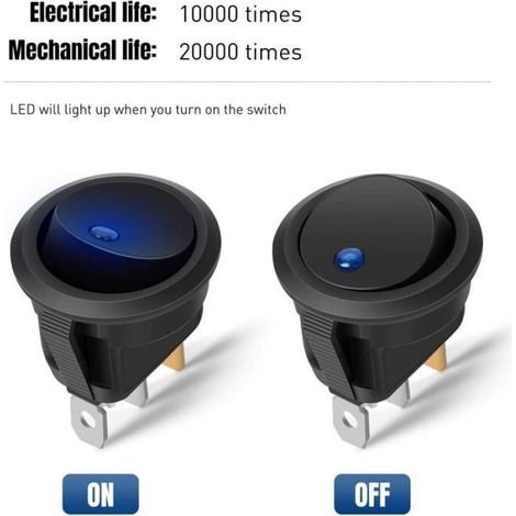 Interrupteur à bascule 12V lumineux LED, 3 positions verrouillage SPST, bouton rond, lot de 10 pièces pour installation électrique (1/3)