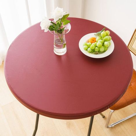Funda redonda impermeable para mesas auxiliares de exterior – Mantel de vinilo para comedor de patio – 60 cm – Rojo burdeos (1/5)