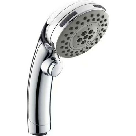 Pommeau de Douche Chromé avec Bouton Stop Douchette à Main 5 Jets au Choix Pomme de Douche Picots Anticalaire Type Universel (1/4)