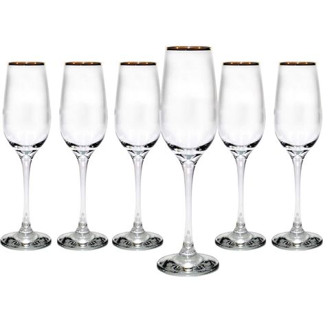 TrAdE Shop Traesio - Set Da 6 Calici Flute In Vetro Con Bordo Superiore Oro Da 20 Cl Per Spumante Champagne - (1/2)