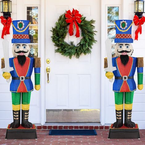 Casse-noisette soldat 184 cm avec chapeau et épée, décoration de Noël 3D avec 110 lumières LED blanc chaud, figurine pailletée imperméable - (1/5)