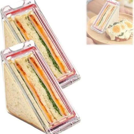 Scatola per sandwich triangolare, scatola per sandwich in plastica riutilizzabile con coperchio (set da 2) (1/4)