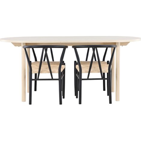 Andy Essgruppe Tisch 90x180cm und 4 Stühle mit Armlehnen stapelbar whitewash.