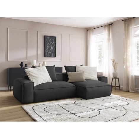 BOBOCHIC - Canapé d'angle réversible ultra moelleux BOHEME cuir végan Noir (1/5)