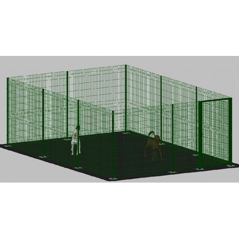 .Recinto-Box Modulare per Cani in Ferro Zincato e Verniciato Verde-con Pali a Tassellare - cm 600x400x172h (1/2)
