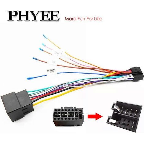 Adaptateur de câble 16 broches vers ISO, faisceau de câbles avec connecteur ISO 16 broches, câble accessoire universel, compatible avec les autoradios Android 2DIN pour véhicules. (1/4)