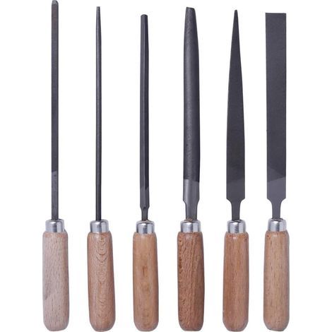 Jeu de limes à aiguilles 6 pièces, longueur 167mm, acier allié haute teneur en carbone, manche en bois, coffret en bois, lime plate ronde demi-ronde carrée triangulaire pour métal bois plastique (1/5)