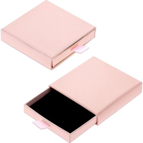 2 Boîtes cadeaux en papier - 8 x 8 x 1,7 CM - petite boîte cadeau rétractable - carré - pour bracelets, boucles d'oreilles, colliers, bijoux cadeaux (Rose) (1/5)
