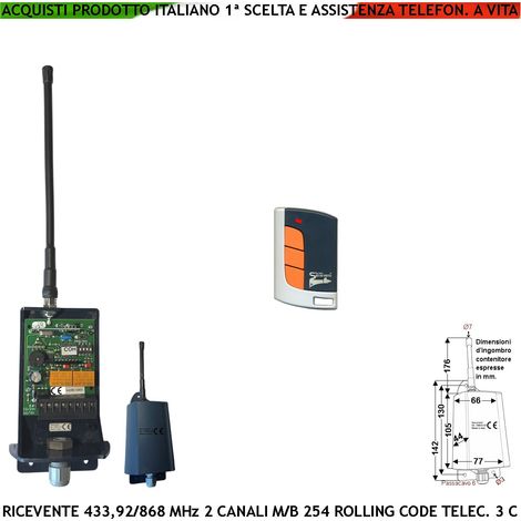 Kit Ricevente Radio Esterno Fr. 433,92 MHz Un Radiocomando Apprende 254 Rolling Code Oppure Un Codice Fisso Un Sistema Esclude l'altro Uscita 2 Relè Impulsivi o Bistabili Aliment. 12/24 Vac Prot. IP55 (1/4)