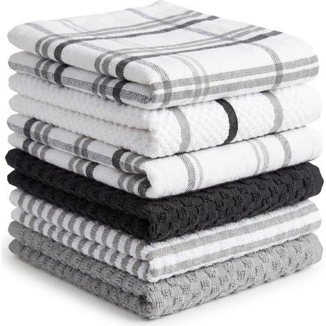 Torchons Cuisine Coton Premium - Lot de 6 Chiffons Cuisine Microfibre et Éponge, Chiffons Coton Absorbants, Torchons Vaisselle (1/5)