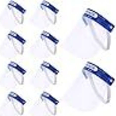Packung mit 10 Schutzvisieren fürs Gesicht, strapazierfähig, breit, verstellbar, transparent, beschlagfrei und spritzwassergeschützt (1/4)