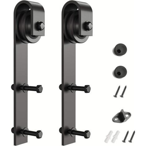 Supports de quincaillerie pour porte de grange coulissante, 2 pièces (noirs) (supports en forme de J) (1/5)