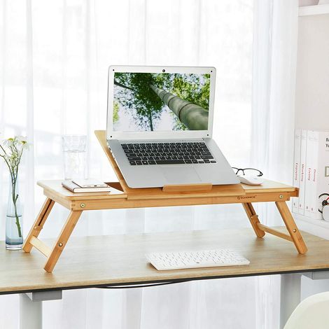 Mesa para Ordenador Portátil, para Uso con Mano Izquierda o Derecha, Soporte de Regazo de Bambú, 72 x 35 x (21-29) cm (1/5)
