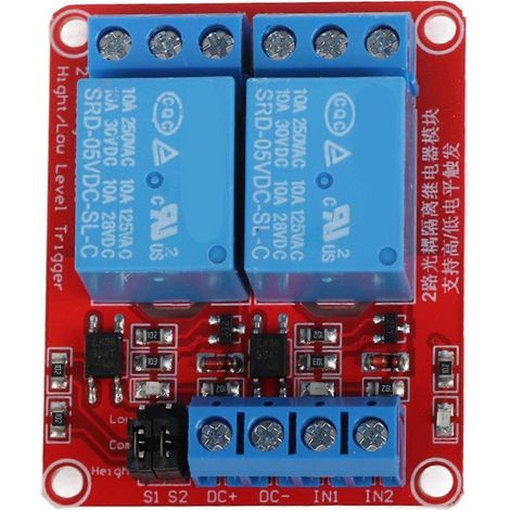 Module relais à 2 canaux avec isolation par optocoupleur, module de déclenchement de niveau haut et bas (5 V)
