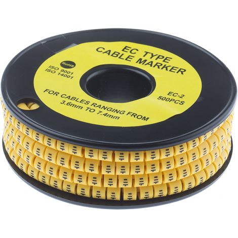 Repère câble , Ø câble 3.6 7.4mm, texte : Earth, Noir sur Jaune ( Prix pour Bobine de 500 )