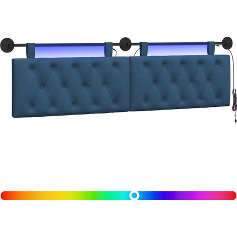Testiera Testata del letto sospesa Con luce LED Blu Tessuto (1/5)