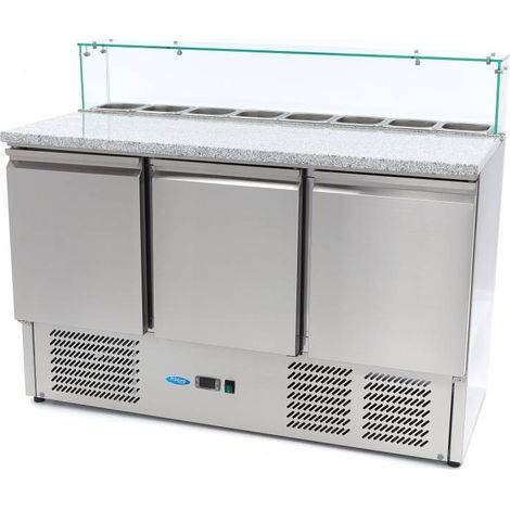 Réfrigérateur à Pizza - 137 cm - 3 Portes - 8 x GN 1/6 - Couv. Verre - Maxima