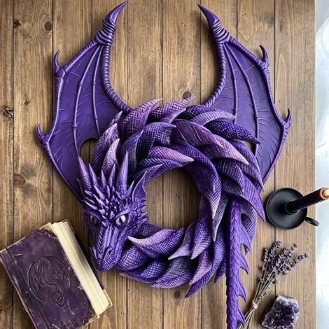 New, cute, and innovative design: a practical gothic dragon wreath in purple.
