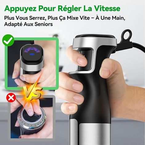 Mixeur Plongeant Lames Inox Hachoir Électrique Fouet Mousseur à Lait Verre Doseur pour Soupe Smoothie Purée kit comprenant hacheur fouet mousseur à lait verre doseur pour soupes smoothies (1/4)