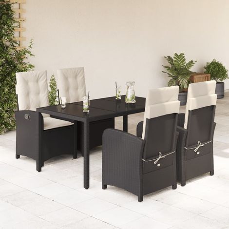 vidaXL 5-tlg. Garten-Essgruppe mit Kissen Schwarz Poly Rattan (1/5)