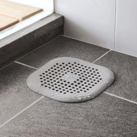 Couvercles de drain de douche, bouchon silicone avec ventouse, attrape-cheveux, crépine caoutchouc pour évier, baignoire, filtre (gris) (1/5)