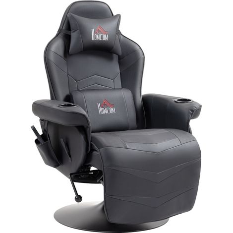 Sedia gaming con massaggio, poggiapiedi e schienale reclinabile, similpelle nera, 120 kg (1/5)