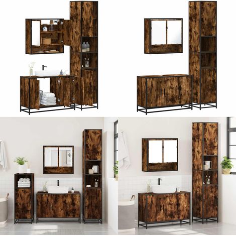 vidaXL 3-tlg. Badmöbel-Set Räuchereiche Holzwerkstoff (1/5)