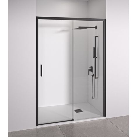 BELLOBATH - Paroi de Douche Frontale Coulissante + Fixe - Verre Trempé 6 mm Anticalcaire - Noir Mat - Largeur adaptable 160-165 cm (1/5)