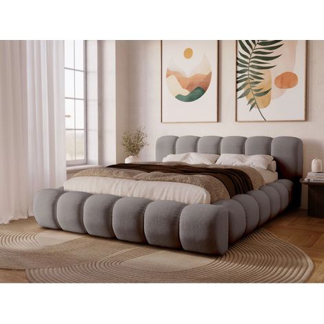 Lit rembourré avec rangement 120x200 velours gris Doria (1/5)
