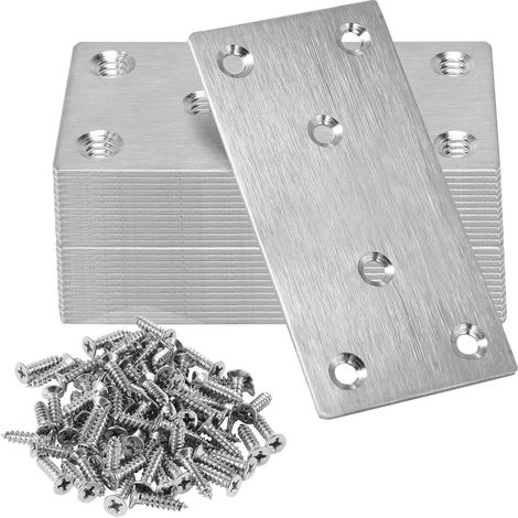 Lot de 20 équerres fixes en acier inoxydable avec vis plates (1/5)