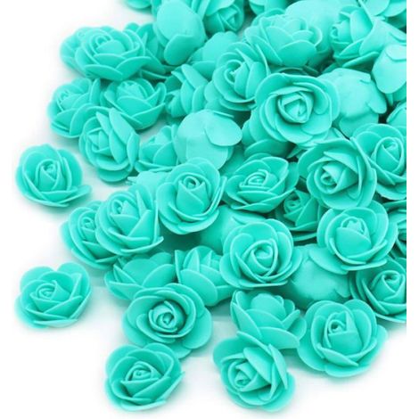100 Têtes de roses, 3cm, mousse, aqua et vert, décoration mariage, Saint-Valentin (1/5)