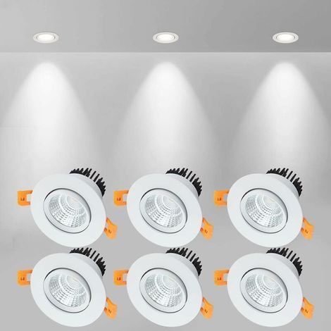 6 x Spot LED Encastrables,5W COB Plafonnier Encastré,Blanc Froid 6000K,500LM,AC 220-240V,Ra≥90,Angle de Faisceau 24°,IP44,Pour salle de bain,Cuisine,Salon,Couloir(Blanc) [Classe énergétique A+](Ouvert (1/5)