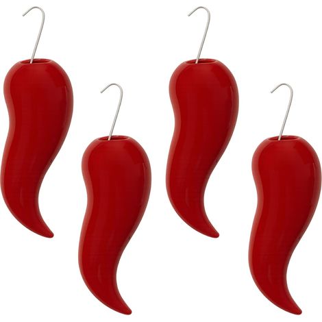 Set 4 Evaporatori d'acqua per termosifoni in ceramica Rossa a forma di peperoncino - mis. 10,5x3,5x16cm - Umidificatori per termosifone con gancio a S (1/5)