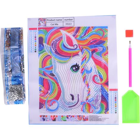 Peinture diamant cheval coloré sans cadre kit DIY 30x25cm décoration murale (1/5)